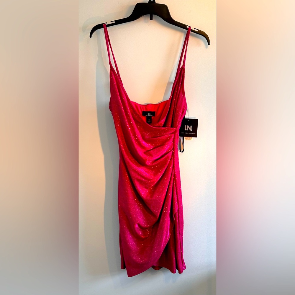New IN San Francisco Juniors Pink Magenta Shinny Dress size Medium NWT